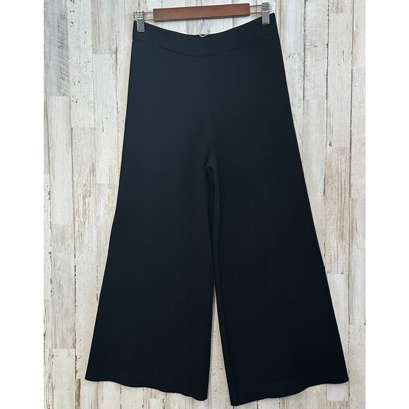 Zara Knit Pants Small Wide Leg Crop Black Loungewear Comfort Waist - Picture 2 of 9
